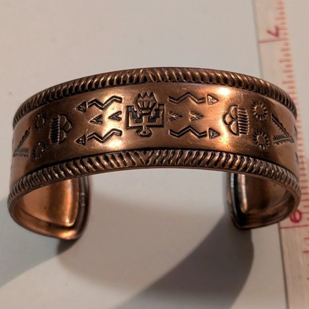 Vintage Solid Copper Stamped Cuff Bracelet